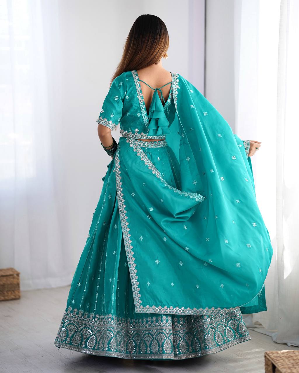 Rama color shimmer silk ghagra choli