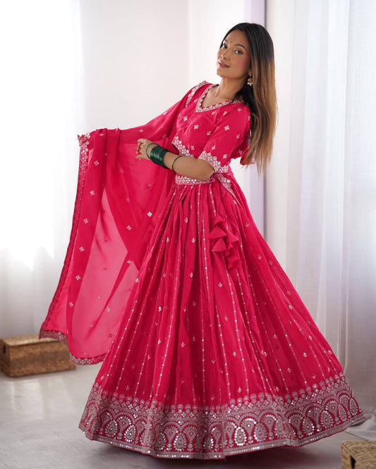 Pink color shimmer silk lehenga choli online