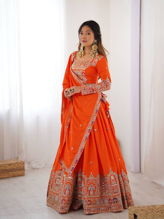 Orange natural crep silk lehenga choli