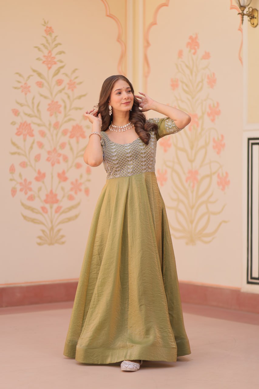 Green color fendy long gown with online shopping