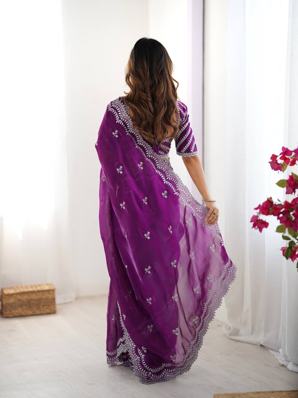 Purple color jimmy choo saree with blouse online