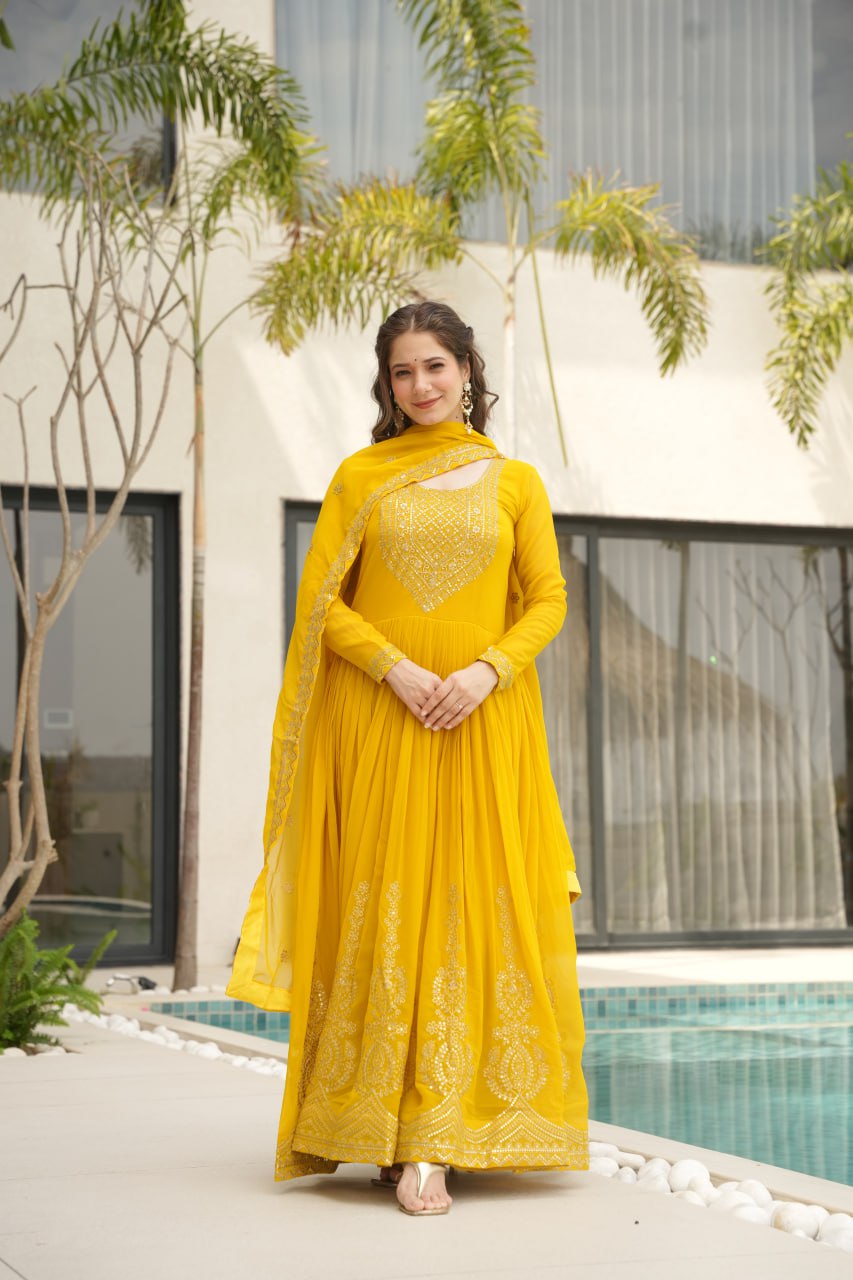 Yellow Gown for haldi usa ragthm