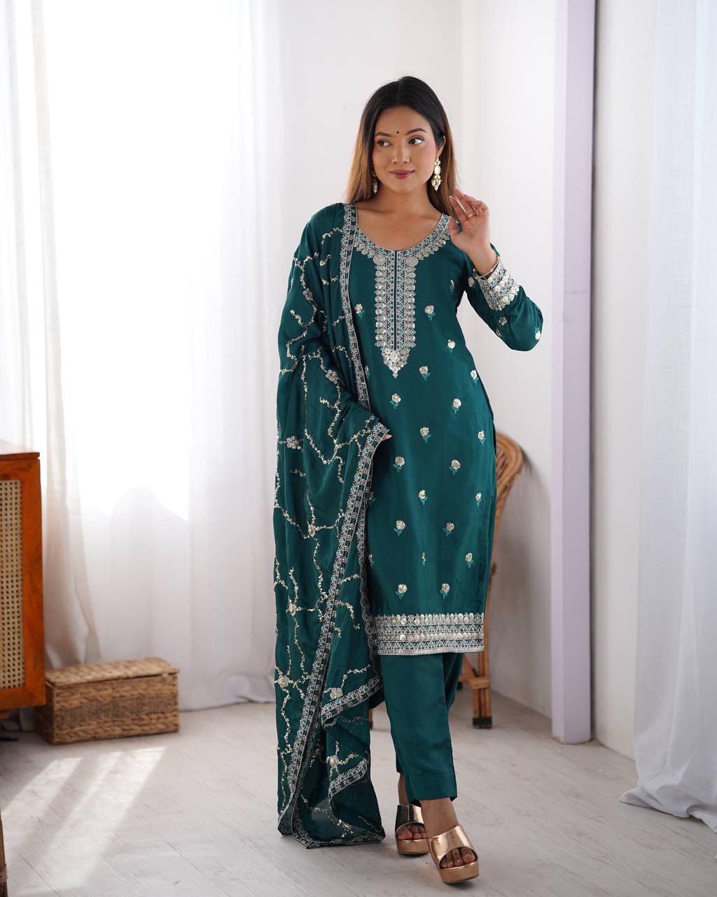 Rama color chinon silk salwar suit for women