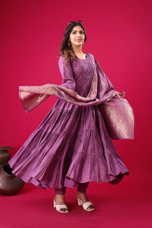 Purple color roman silk salwar suit for women