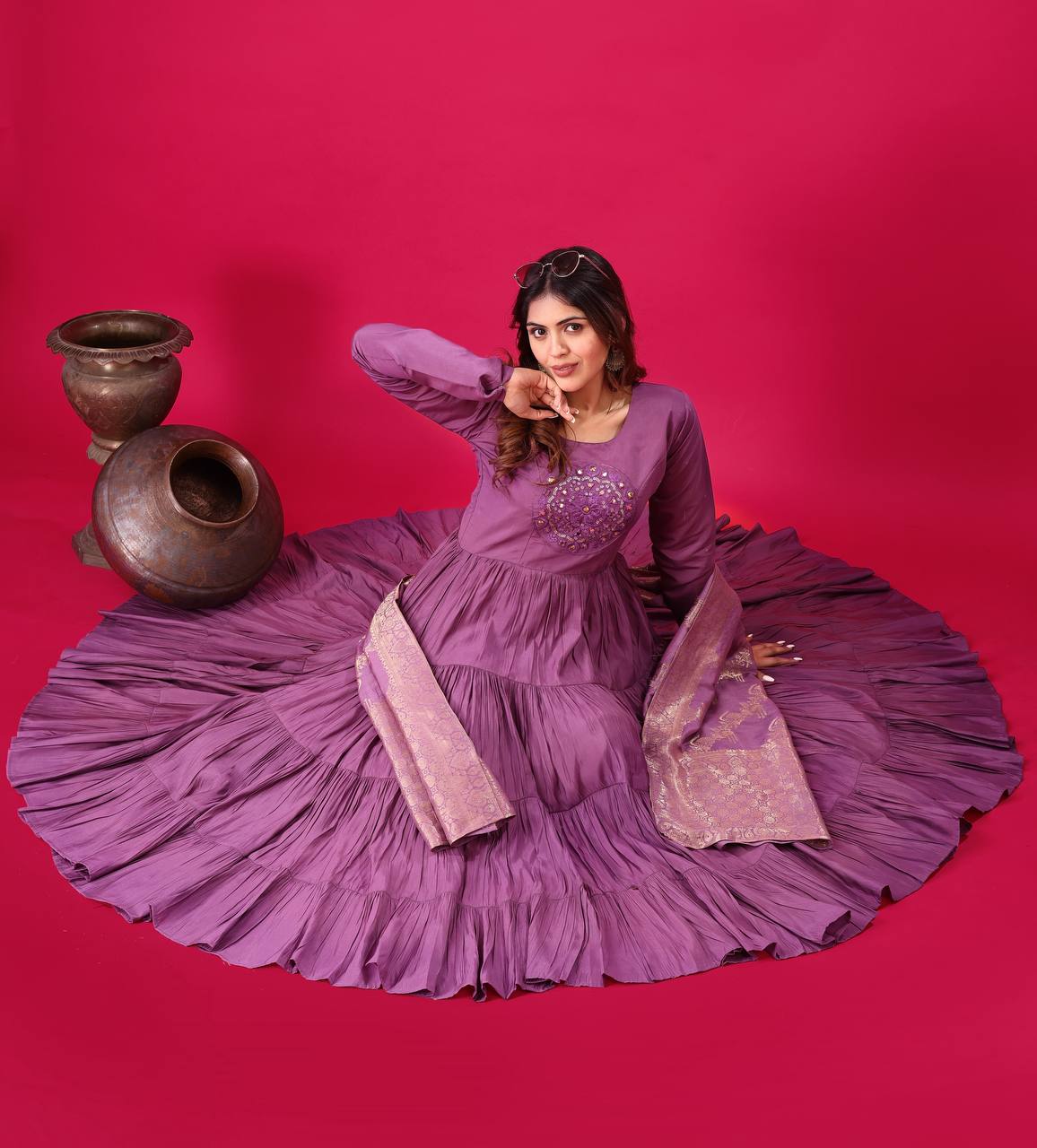 Purple color roman silk salwar suit for party
