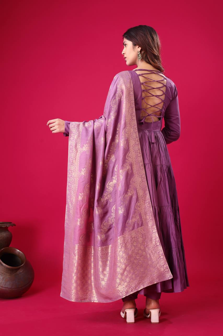 Purple roman silk salwar suit with dupatta online shopping