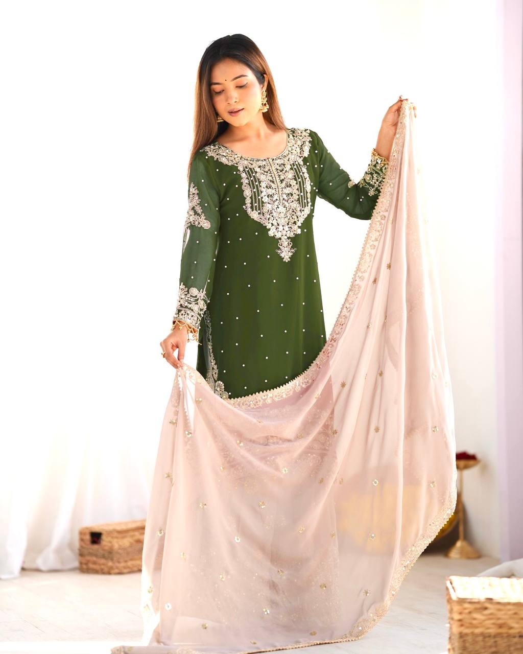 green color georgette sharara suit with dupatta online shopping
