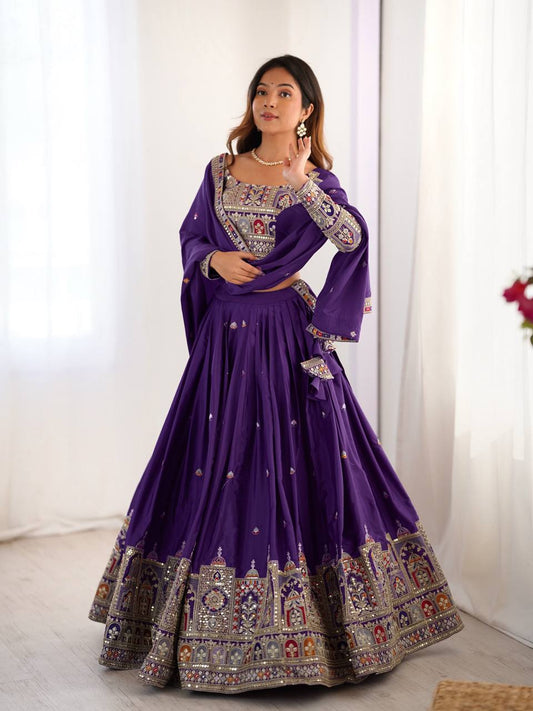 Purple natural crep silk lehenga choli with dupatta online