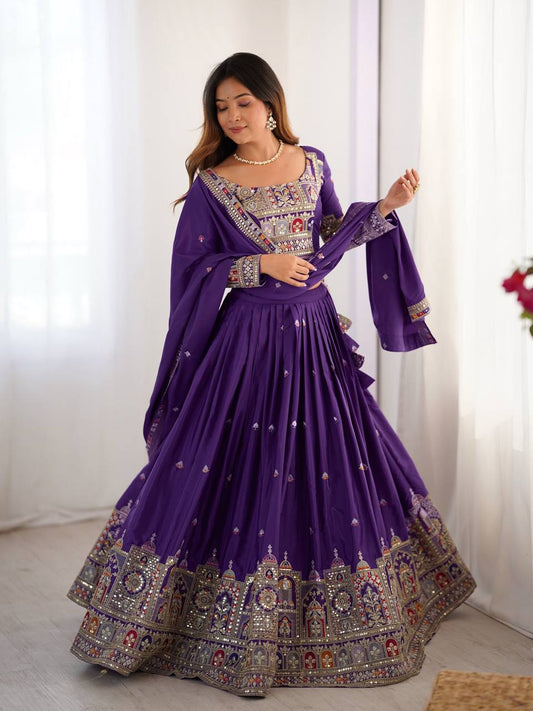 Purple natural crep silk lehenga choli with dupatta price