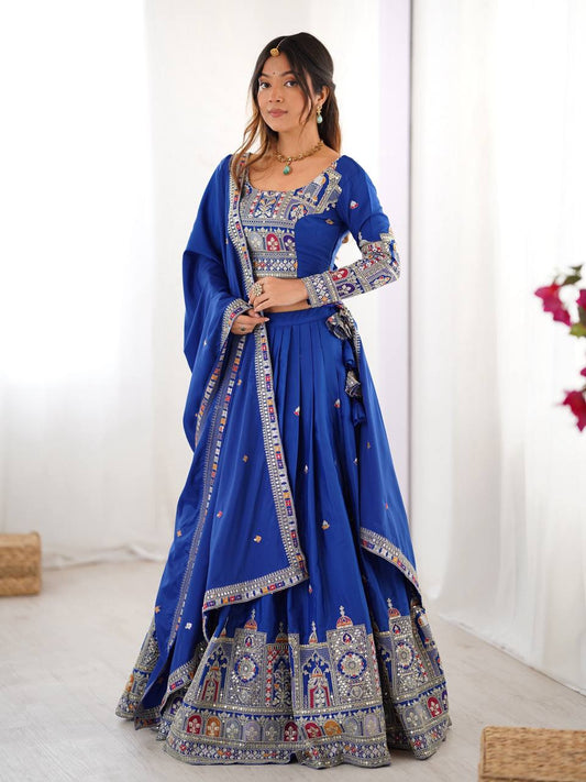 Blue color natural crep silk lehenga choli with dupatta
