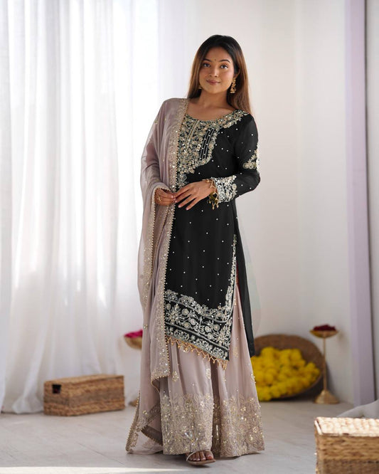 Black color georgette sharara suit for women