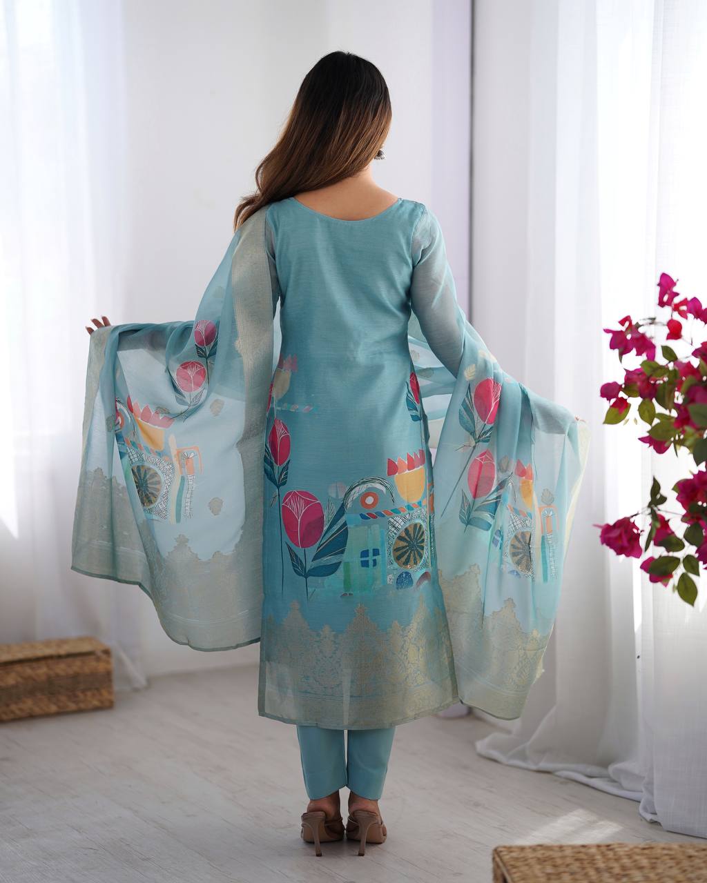 Sky color chanderi silk salwar suit for women
