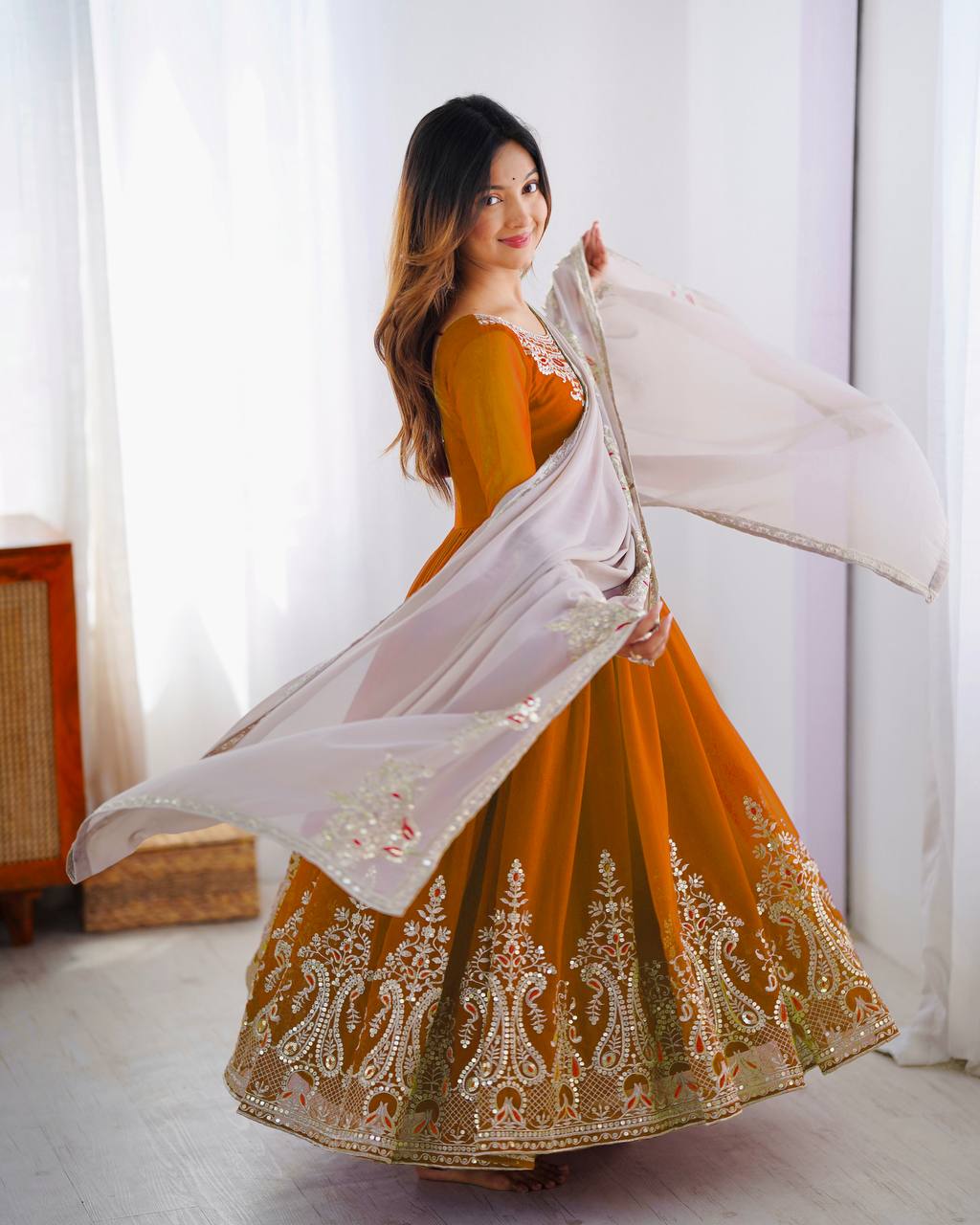 Yellow color georgette sharara suit