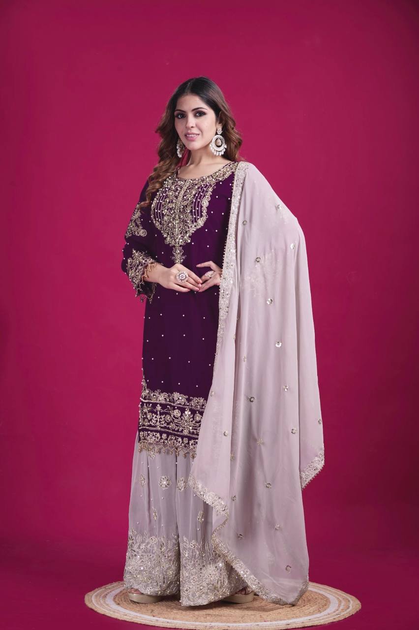 Purple color georgette sharara suit for women