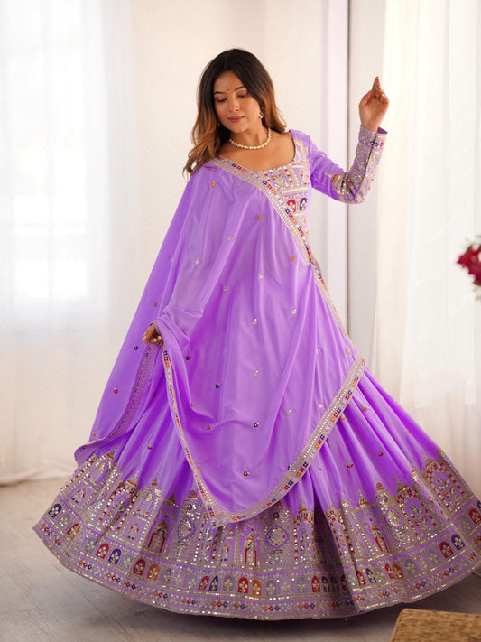 Lavender color natural crep silk lehenga choli price