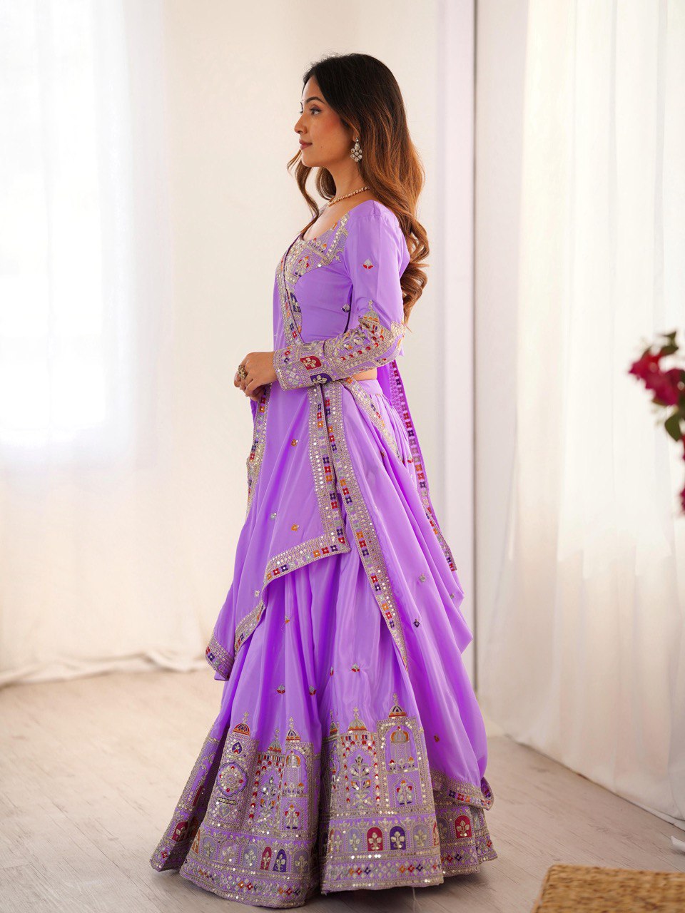 Lavender color natural crep silk lehenga choli online