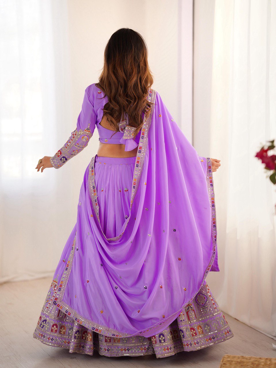 Lavender natural crep silk lehenga choli online shopping