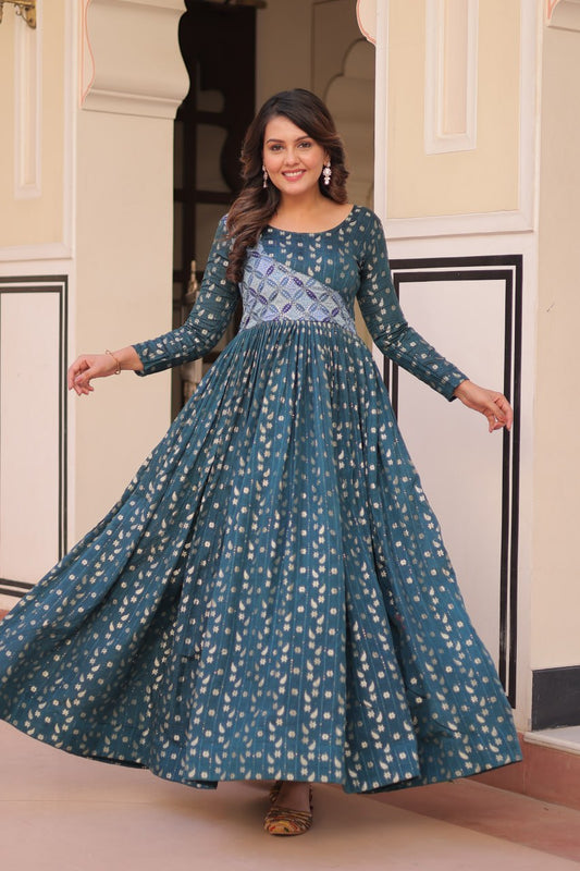 Rama color jacquard long gown with online