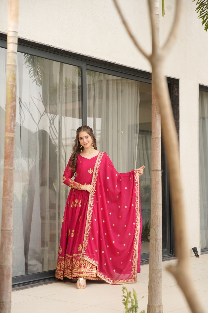 Pink color georgette gown for wedding