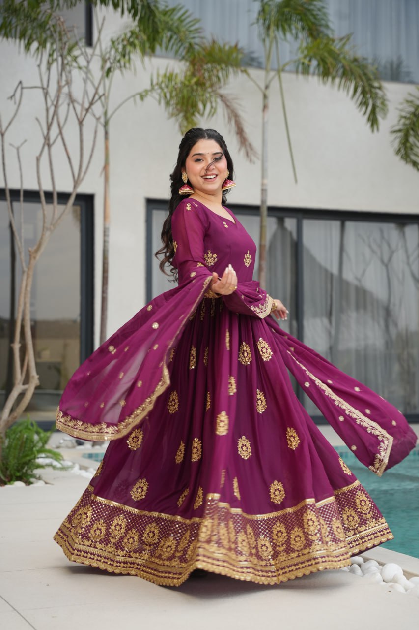Wine color georgette gown for wedding online