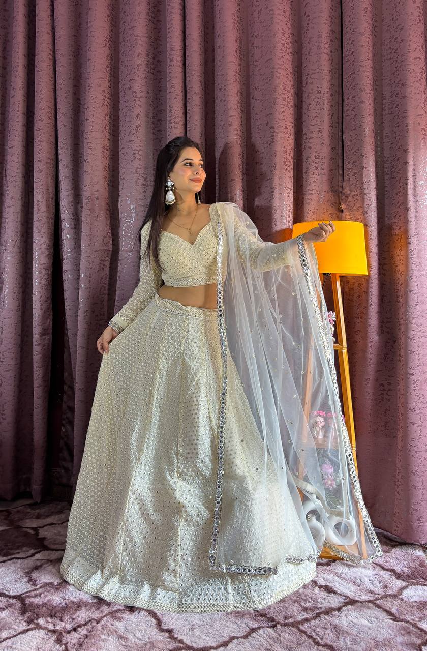 Off white georgette lehenga choli with dupatta