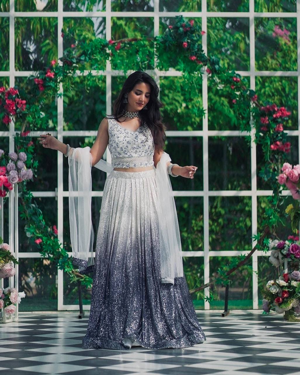 Grey color georgette lehenga choli for women