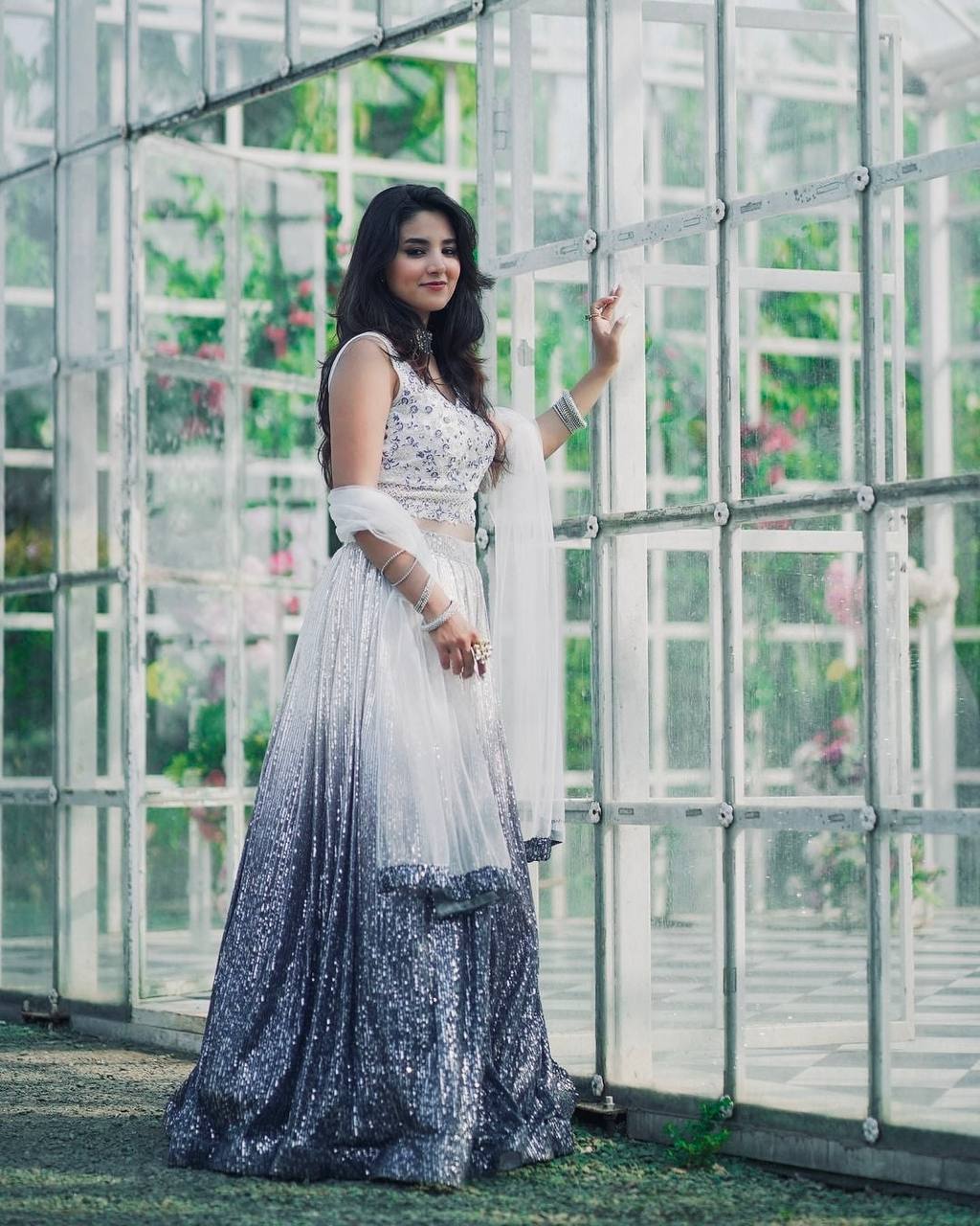 Grey color georgette lehenga choli for party