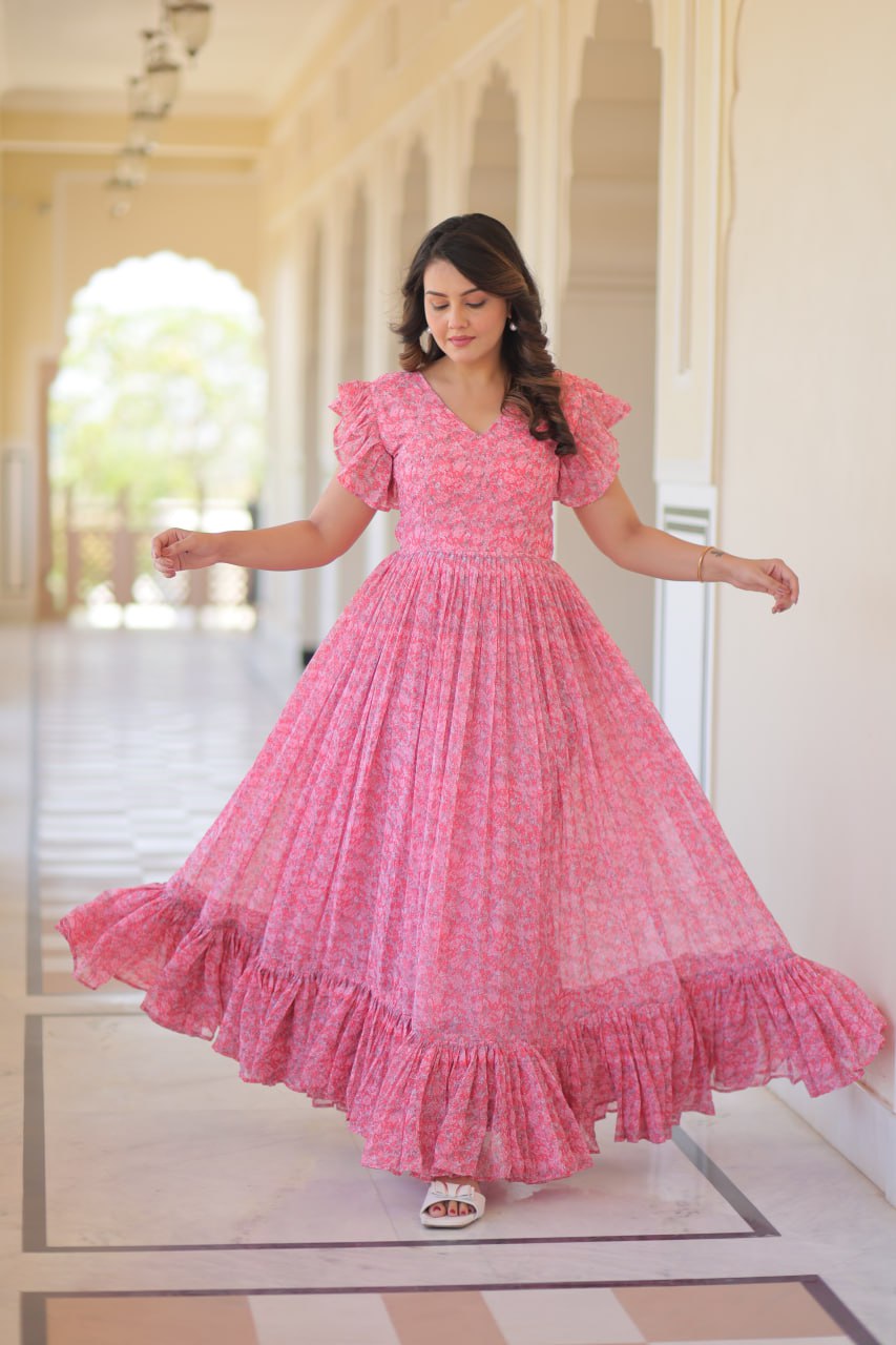 Pink color georgette gown with online shopping