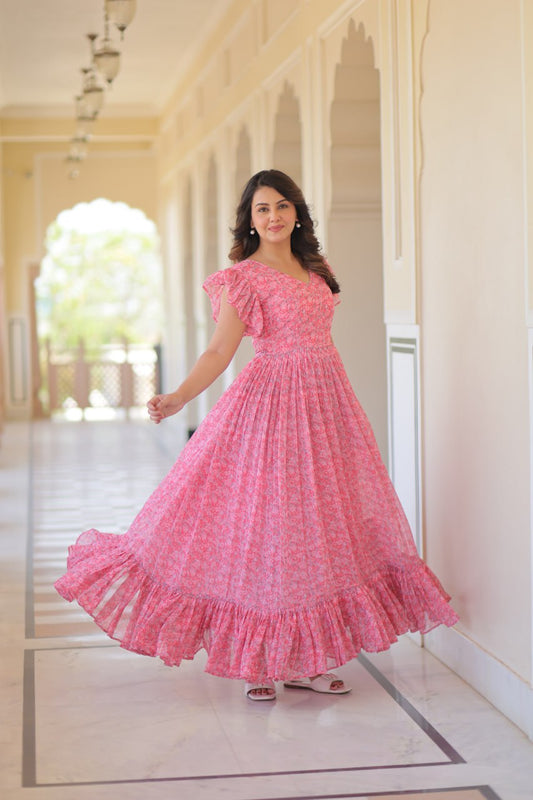 Pink color georgette gown with online