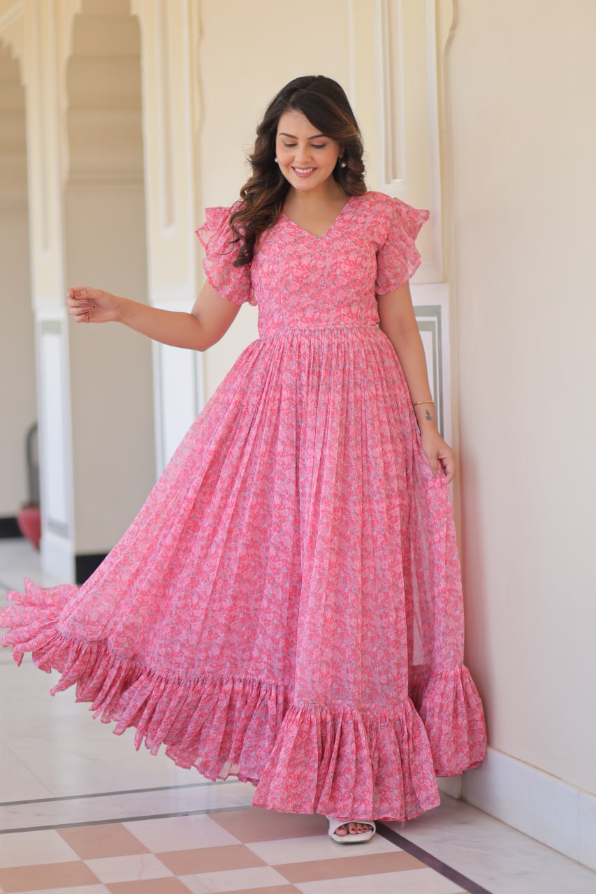Pink color georgette gown with price