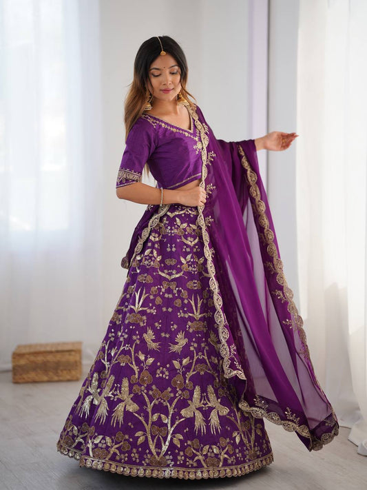 Purple color silk lehenga choli for wedding