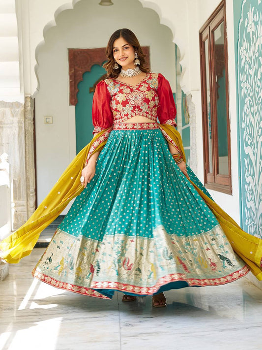 Rama color shimmer lehenga choli for party