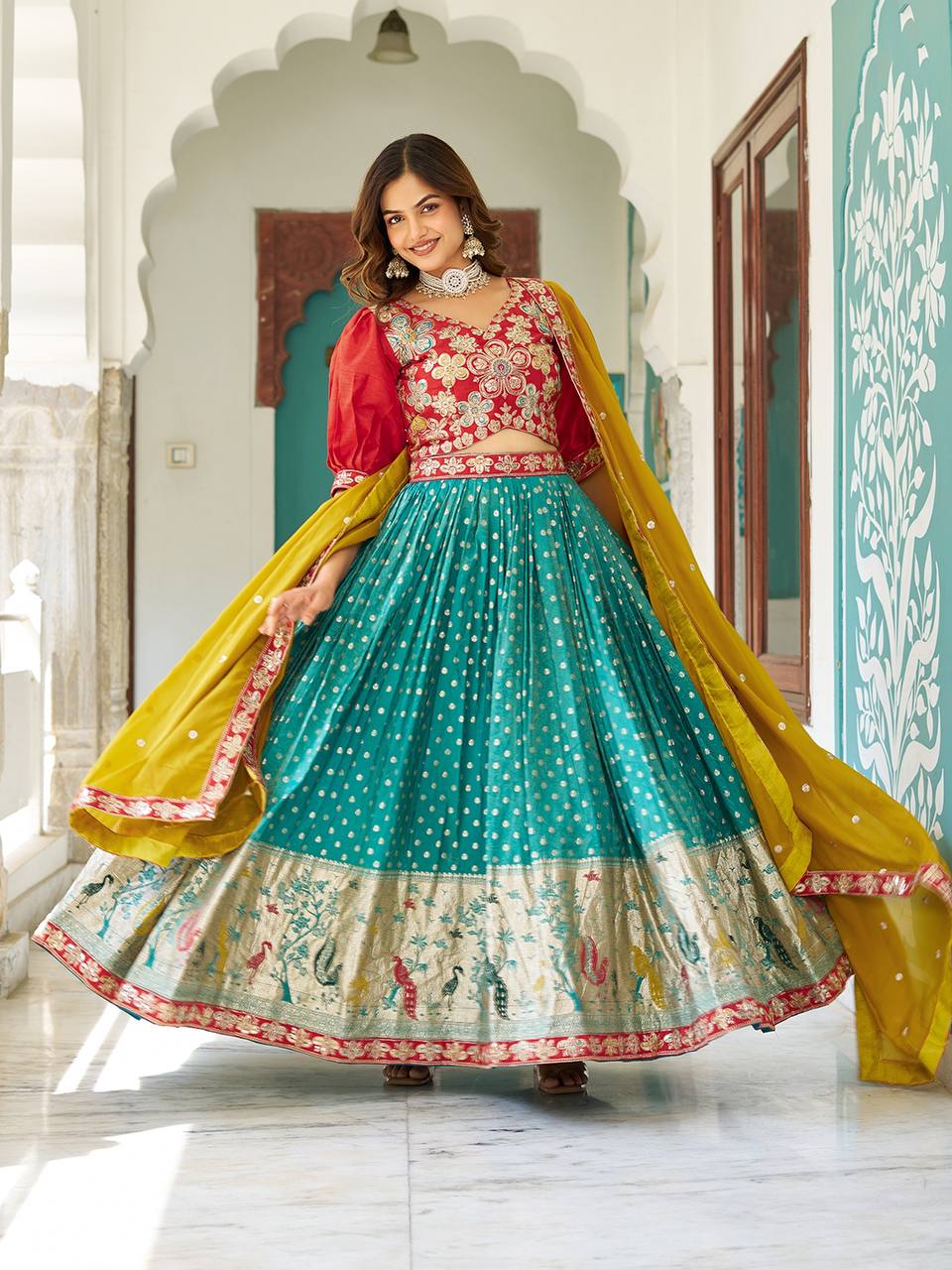 Rama shimmer lehenga choli with dupatta online shopping