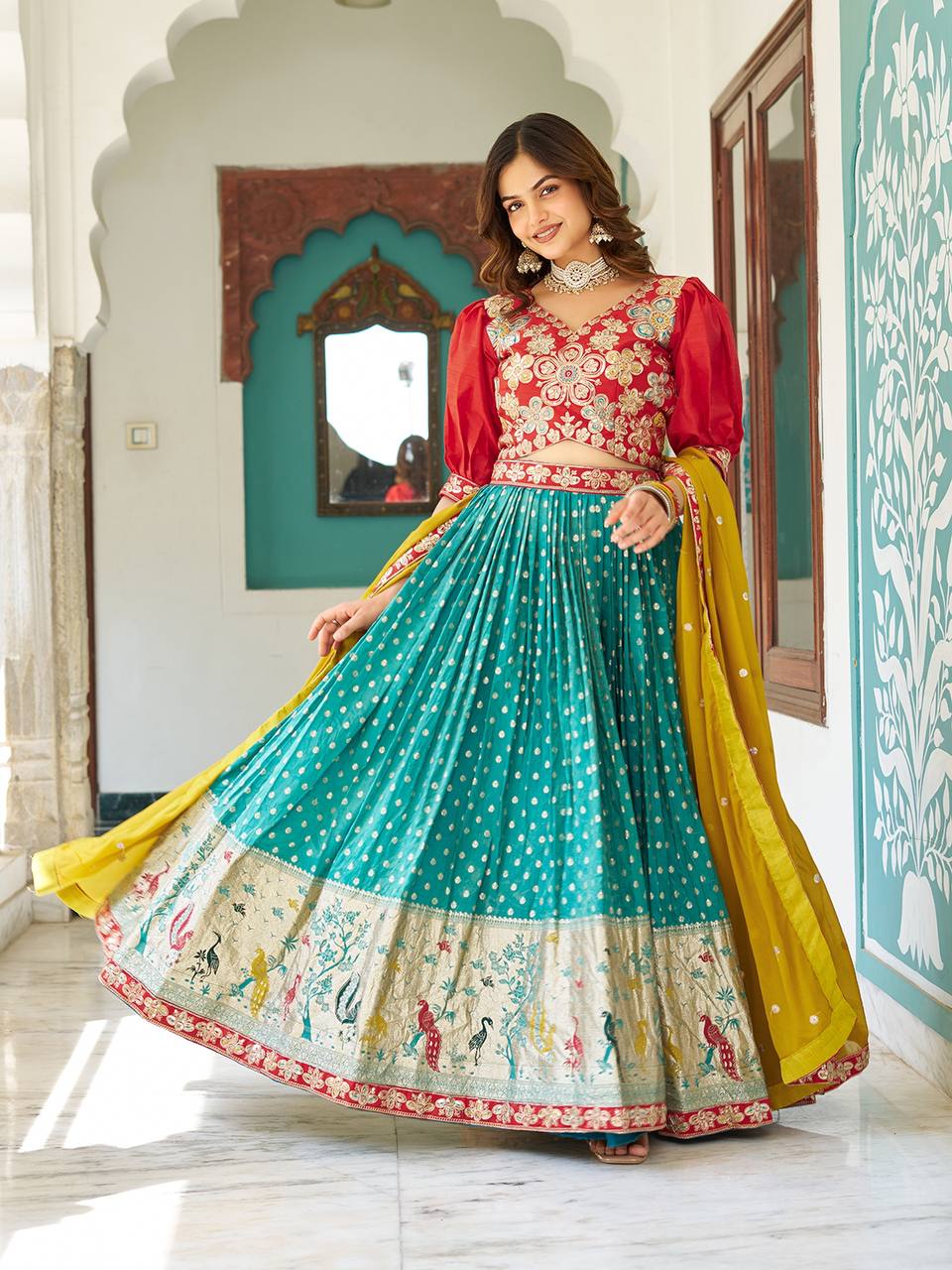 Rama shimmer lehenga choli with dupatta online
