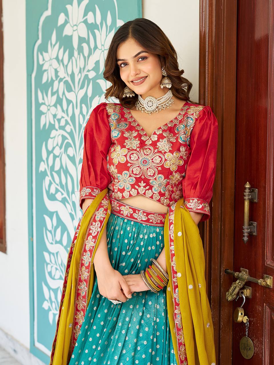 Rama shimmer lehenga choli with dupatta price