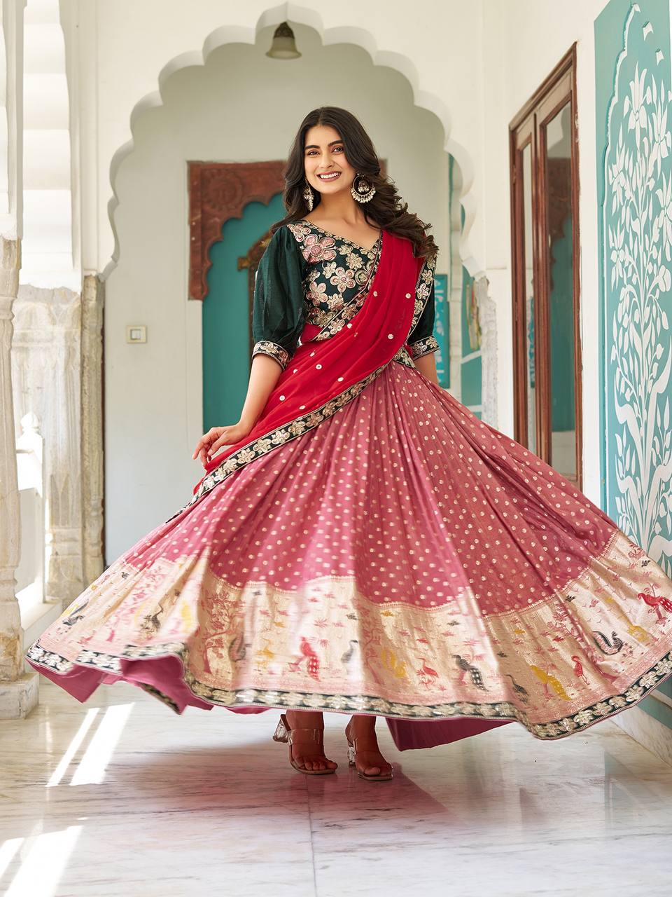 Onion color shimmer lehenga choli for women
