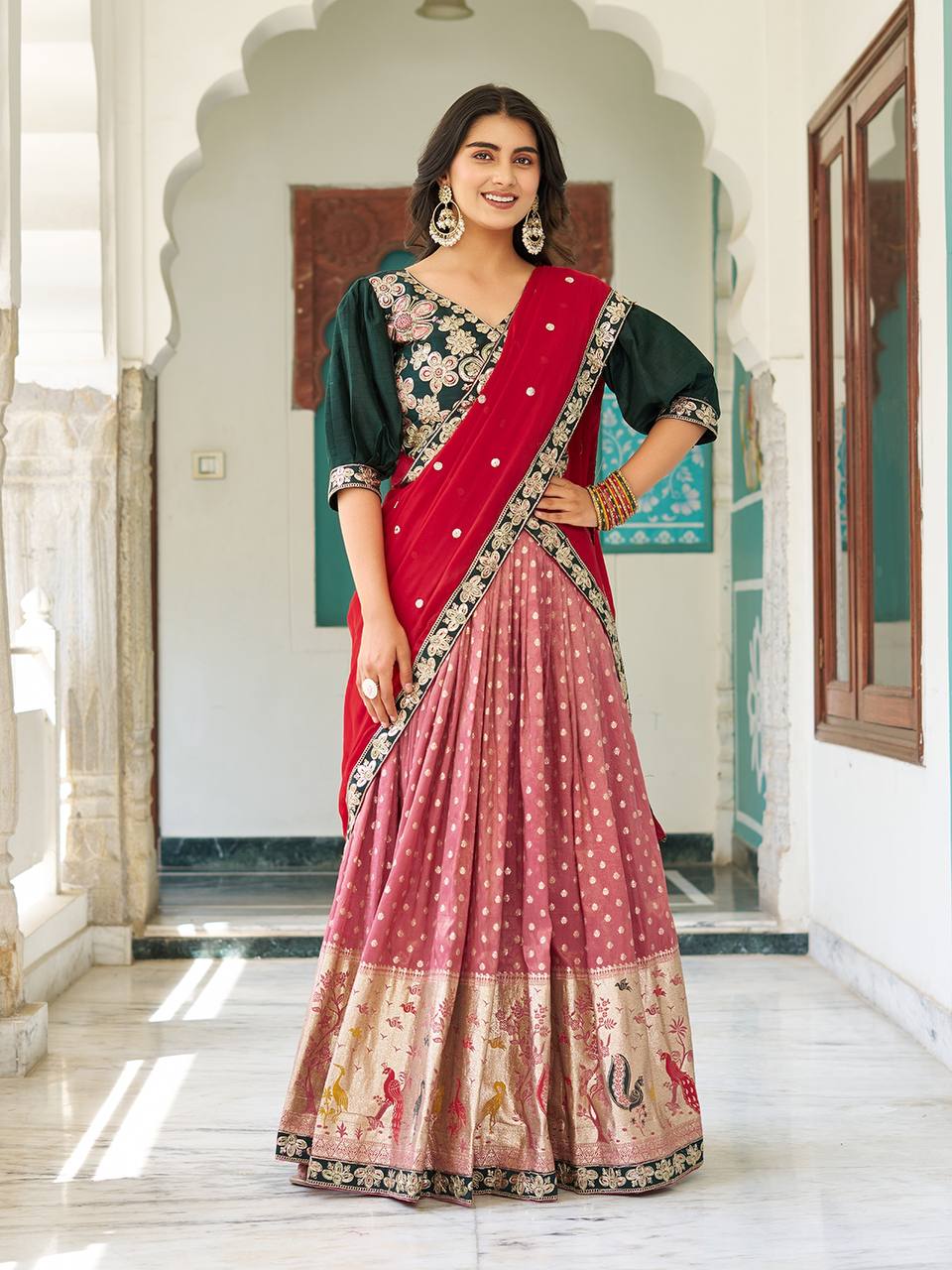 Onion color shimmer lehenga choli for party