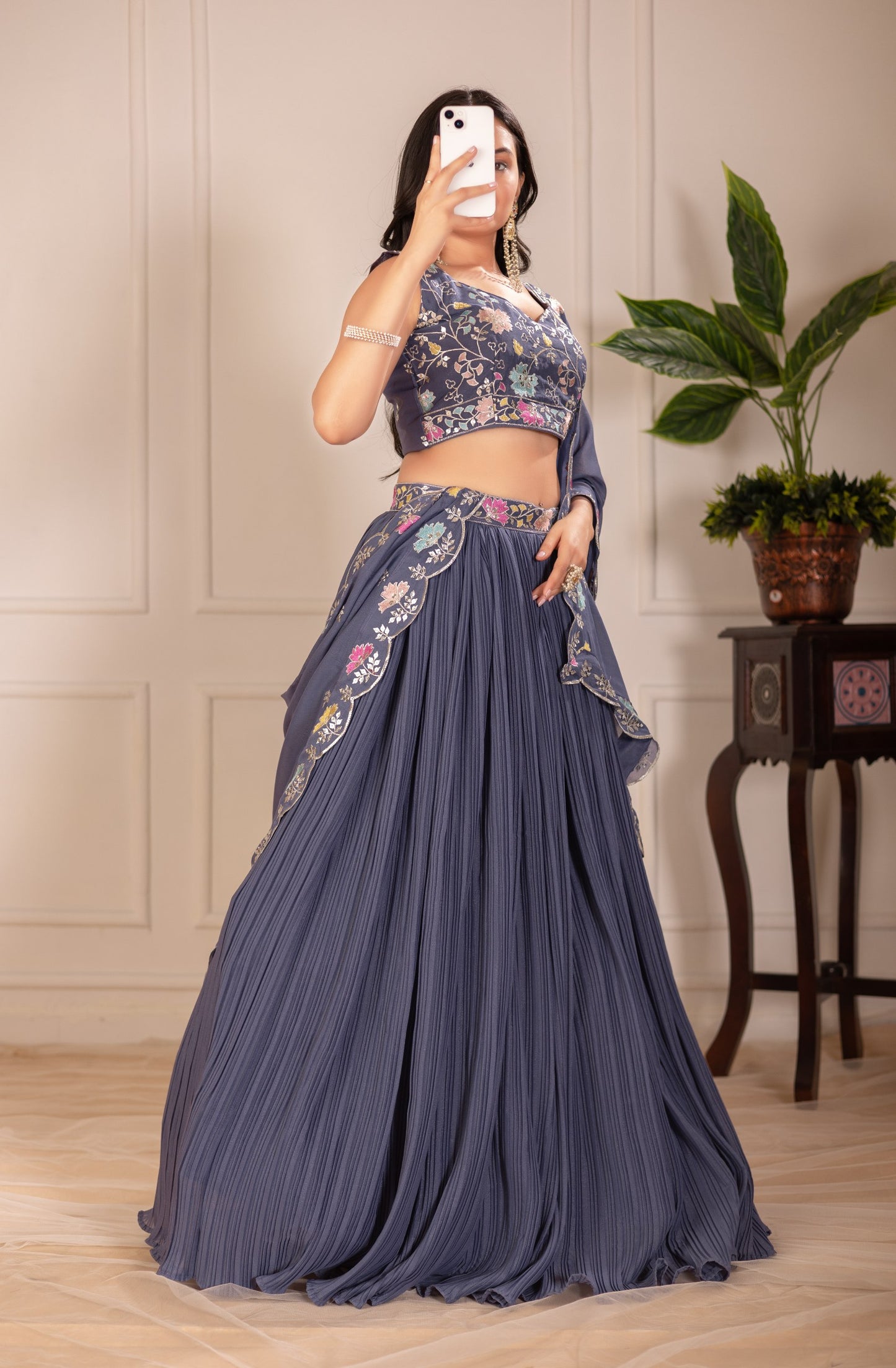 Purple star georgette lehenga choli for wedding