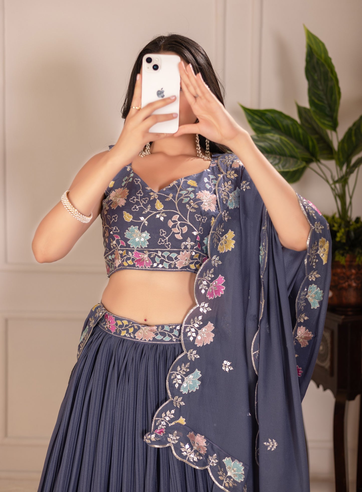 Purple star georgette lehenga choli for party