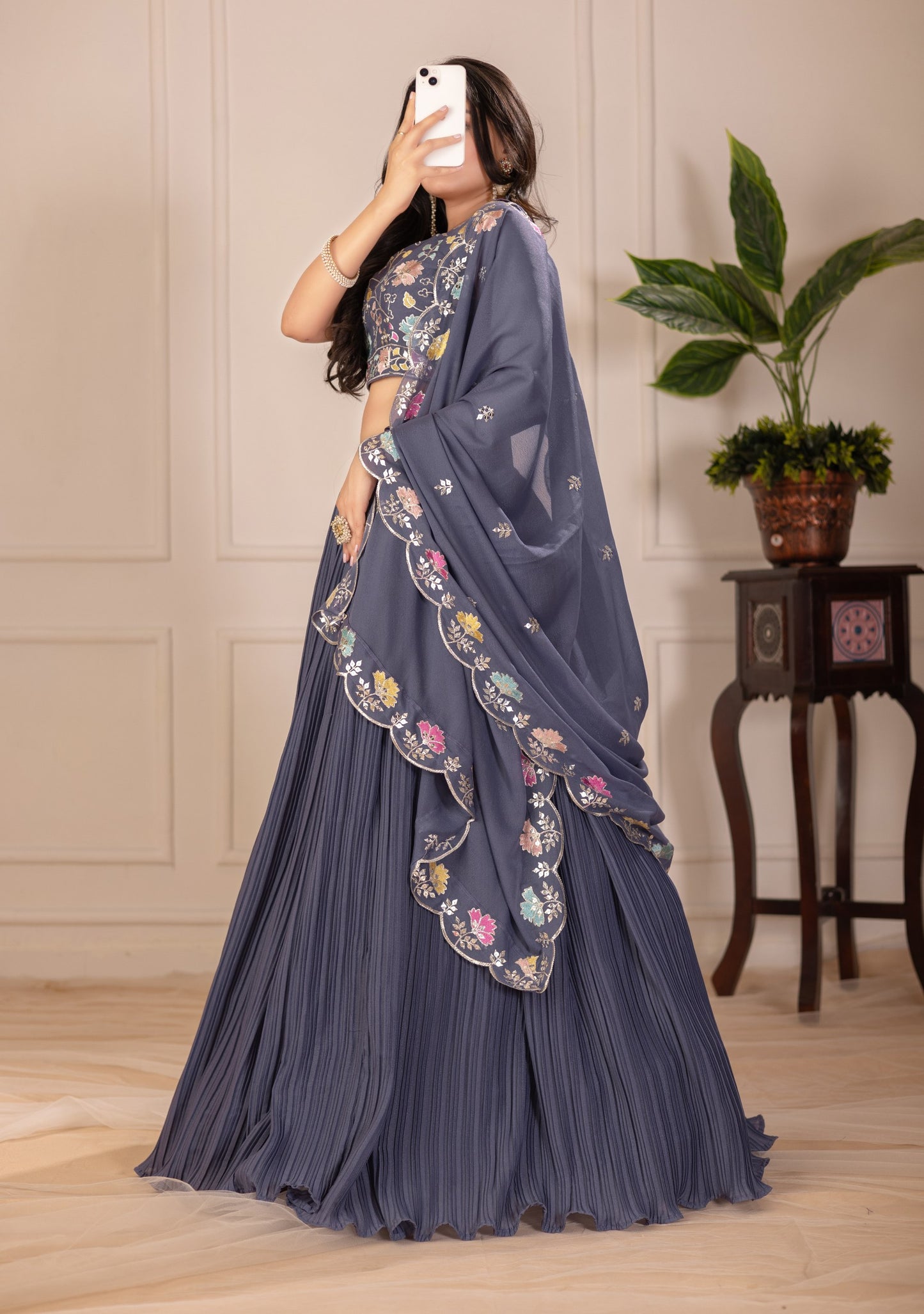 Purple star georgette lehenga choli for wedding