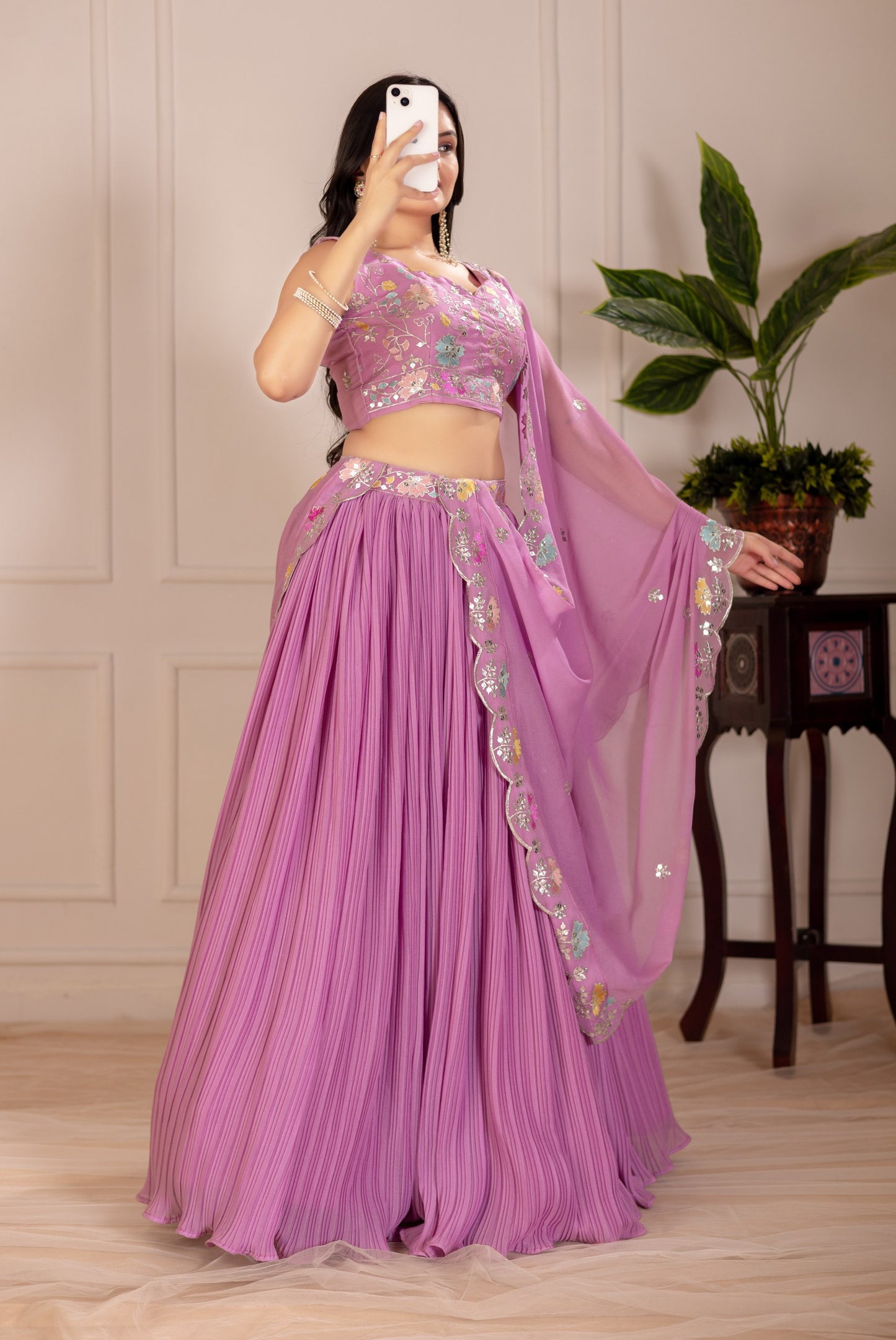Pink color georgette lehenga choli with dupatta