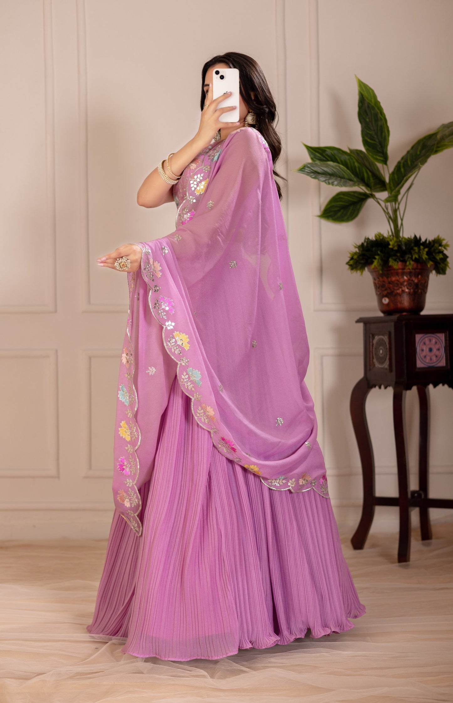 Pink color georgette lehenga choli with dupatta online