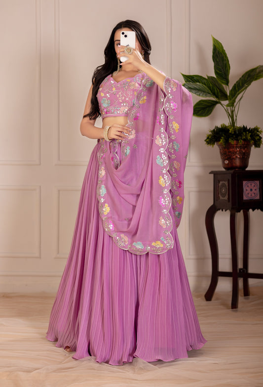 Pink color georgette lehenga choli for women
