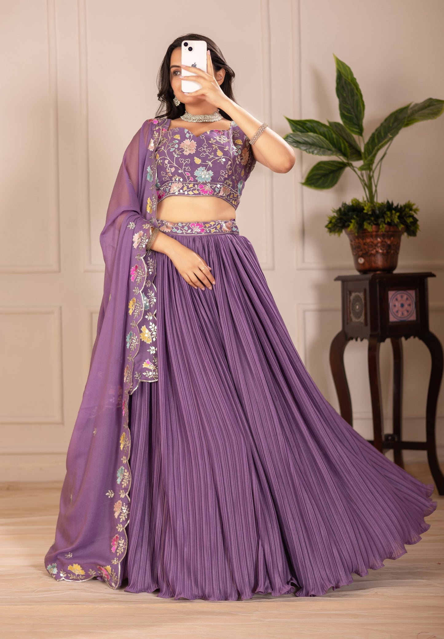 Purple color georgette lehenga choli for women