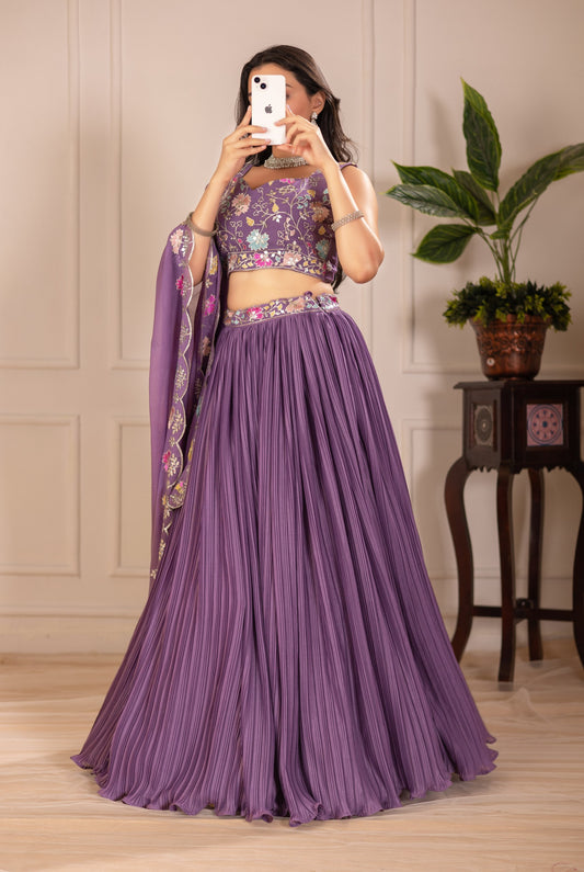 Purple color georgette lehenga choli for wedding