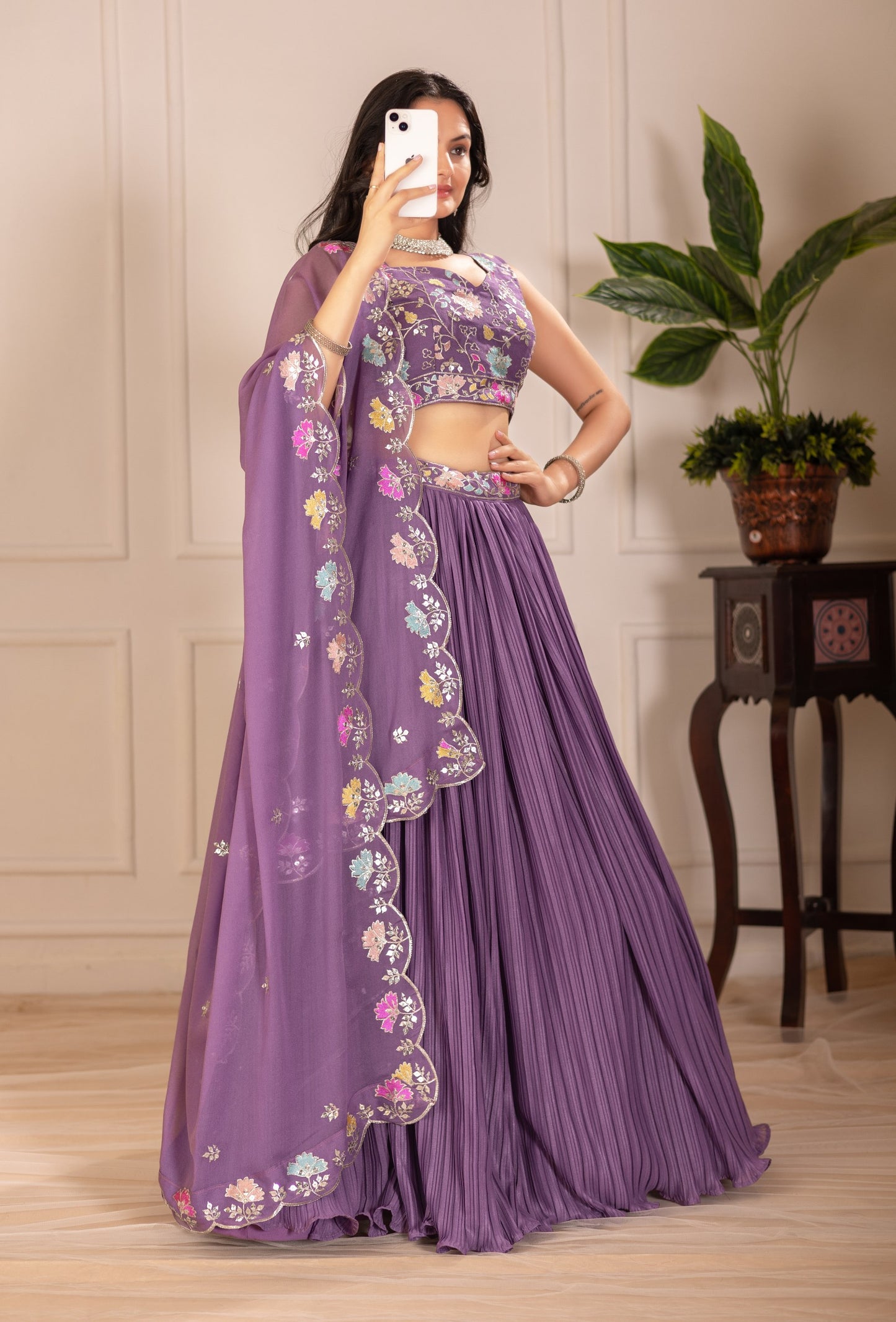 Purple color georgette lehenga choli with dupatta