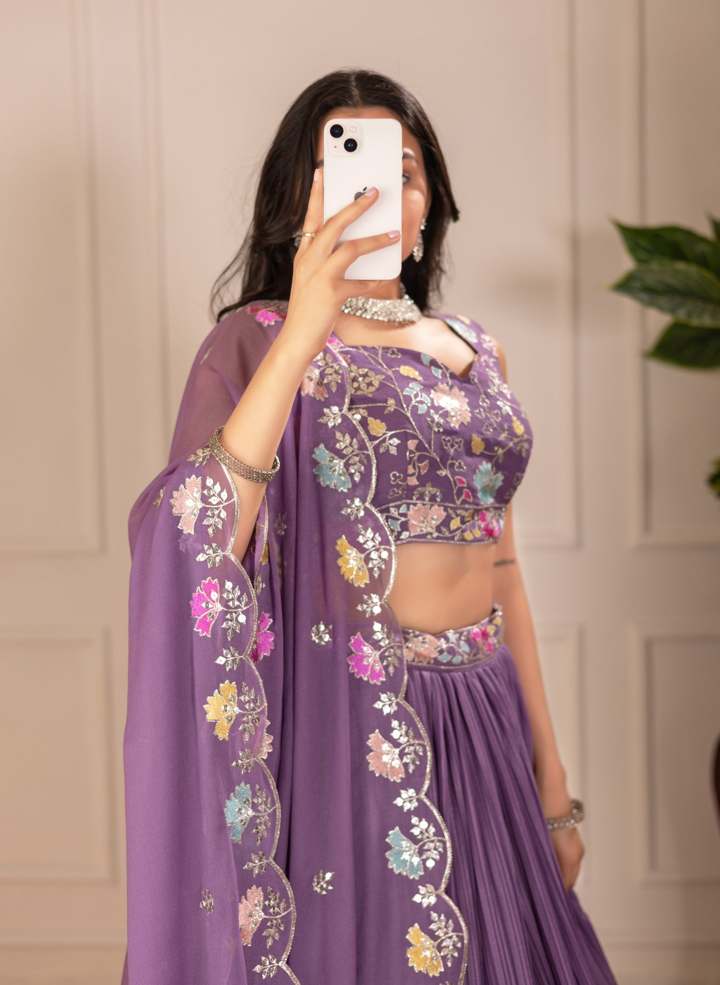 Purple georgette lehenga choli with dupatta price