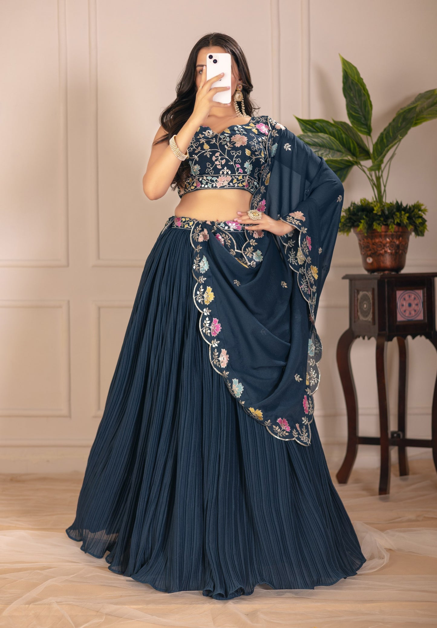 Teal color star georgette lehenga choli for women