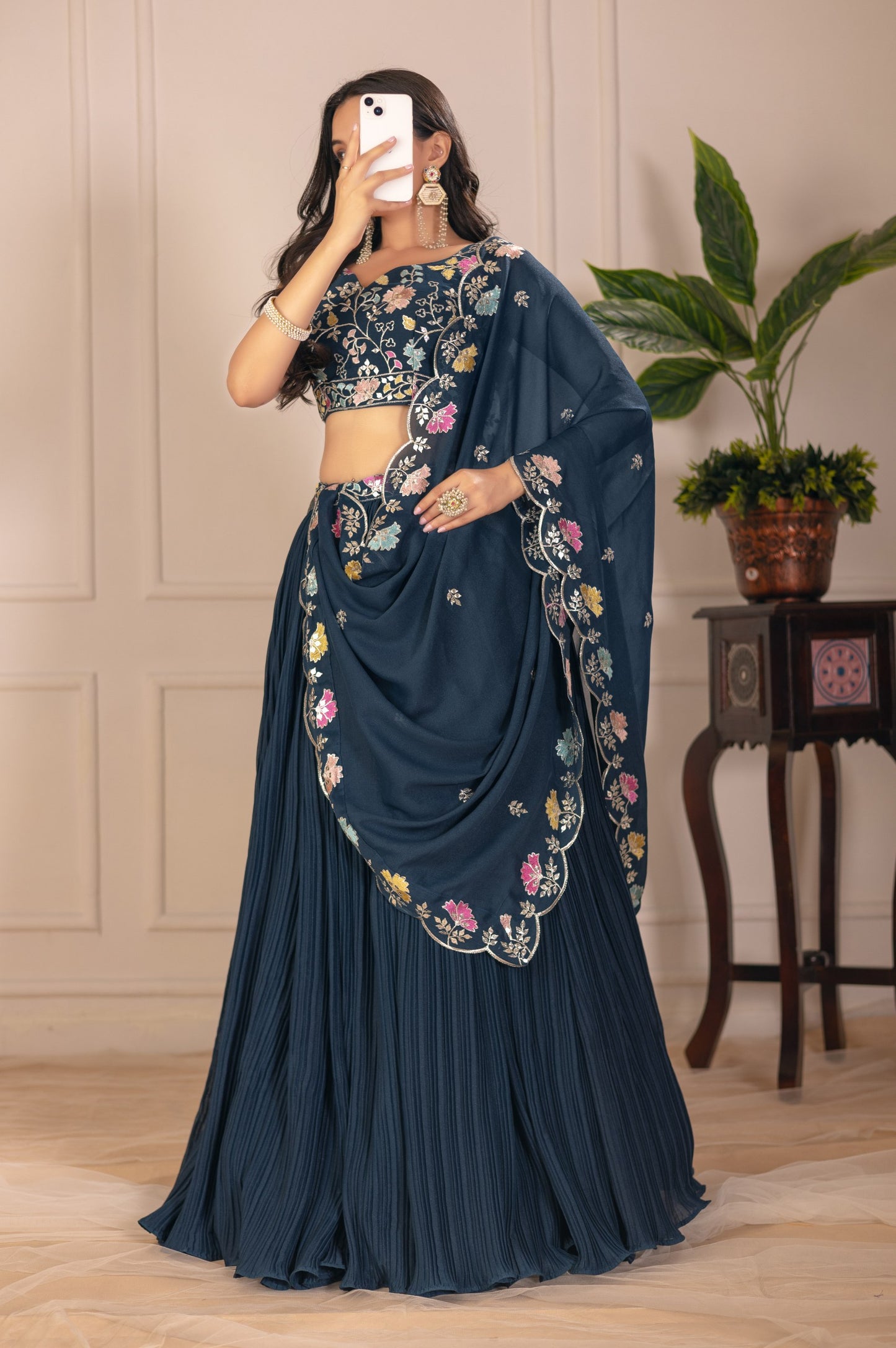 Teal star georgette chaniya choli with dupatta