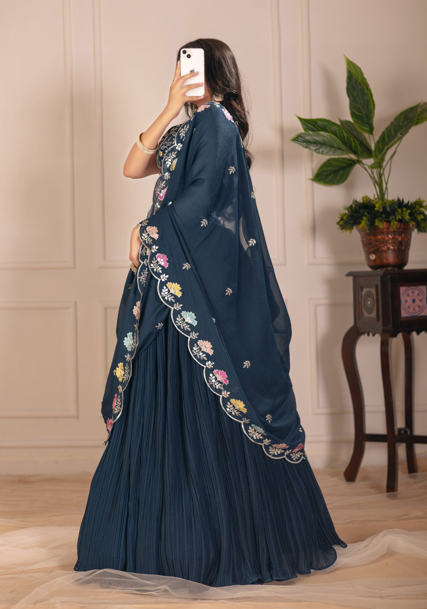 Teal star georgette chaniya choli with dupatta online